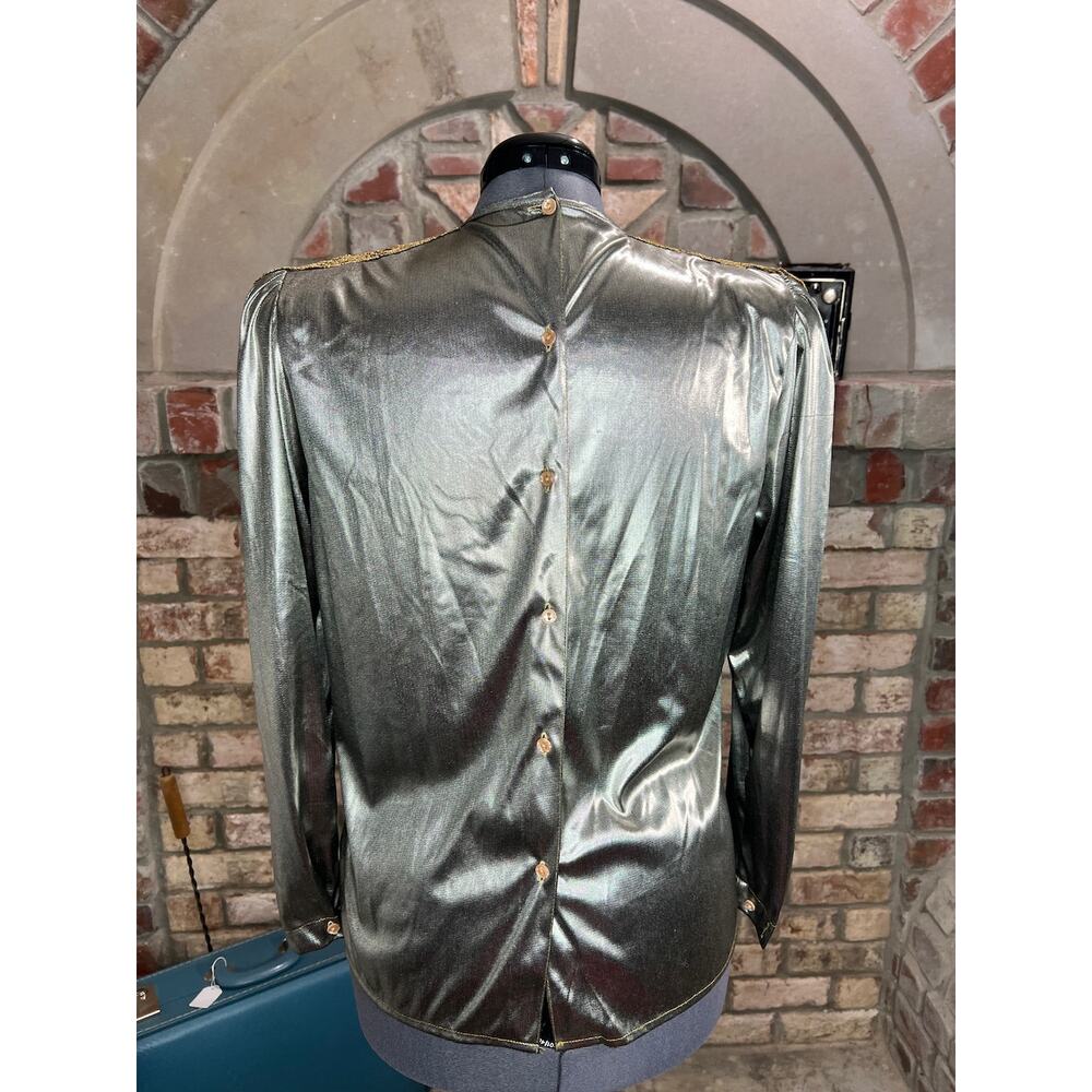 Blouse silver lamee gold lace 1980s shoulder pads - Picture 8 of 13